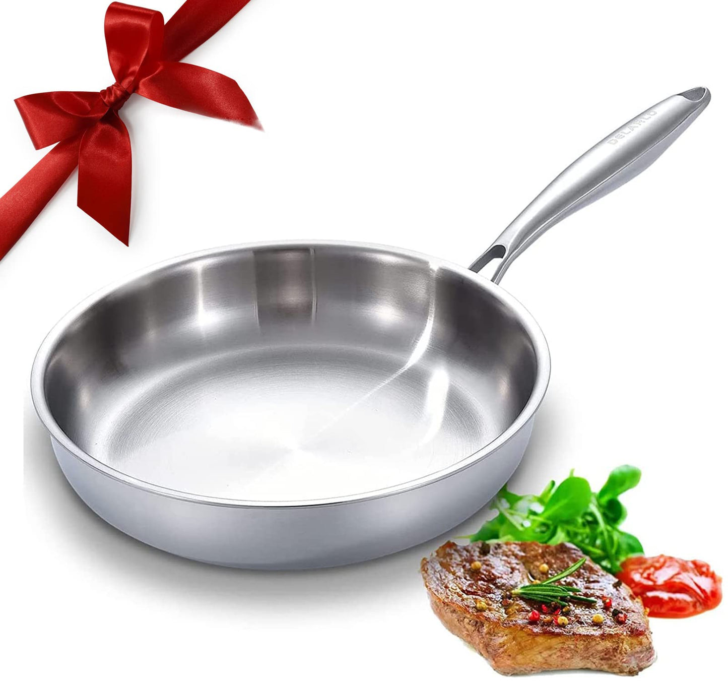 DELARLO Tri-Ply Stainless Steel Pan,18/10, 8",10,12"