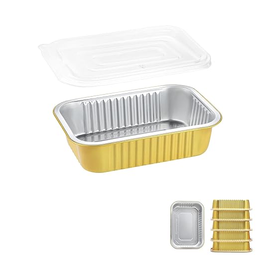 MESTAEK 118oz Aluminum Foil Pans with Lids & Handles, 5 Pack