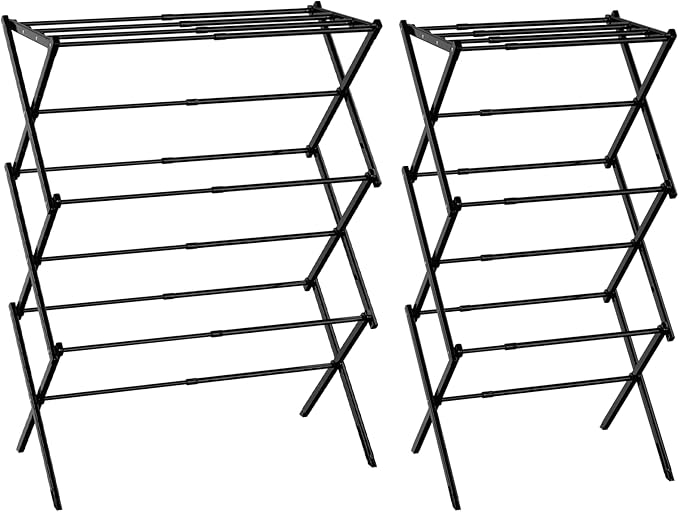 Foldable Drying Rack Clothing, 3-Tier Portable Clothes Drying Racks for Indoor & Outdoor, Anti-Rust Compact Laundry Rack Collapsible, Black 28" D x 10" W x 35" H