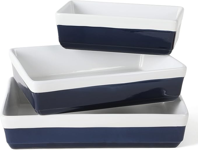 MARTHA STEWART 3-Piece Oven to Table Stoneware Bakeware Set – Baking Dish & Casserole Set – Red – Durable Oven-Safe Bakeware for Baking and Serving