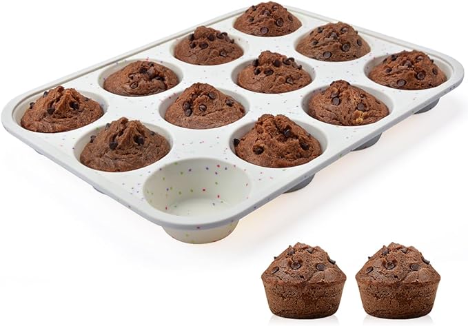 CAKETIME Silicone Muffin Pan, Metal Reinforced Frame Cupcake Pan 12 Cups Regular Size Easy to Move in or Out of Oven Non-Stick (1)