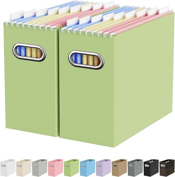 Oterri Cardboard File Organizer Box for Hanging File Folders Letter Size,File Box for Computer Desk,File Cabinet,Working Home,Office,Classroom (Green, Letter Size - 2 Packs)