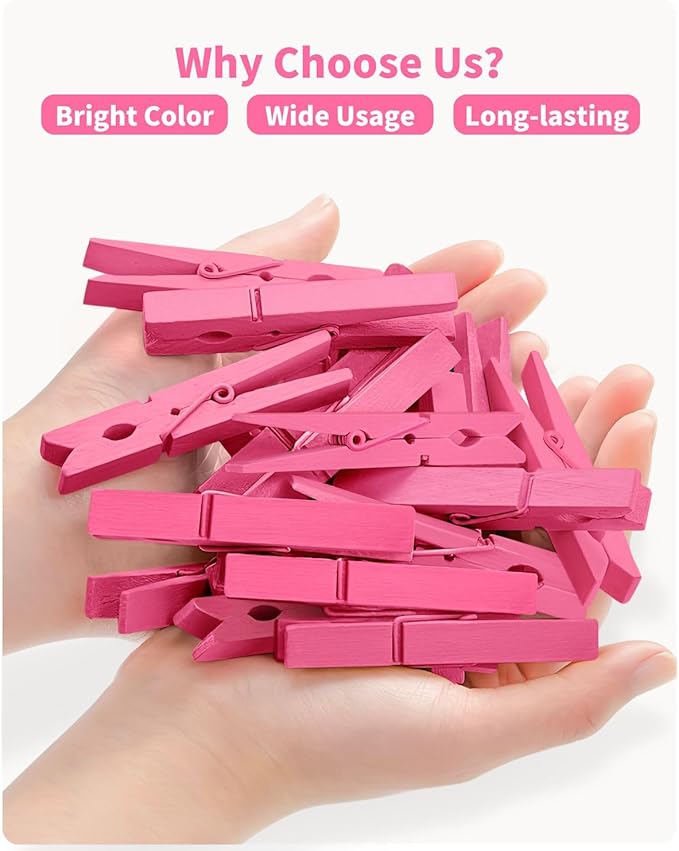 Pink Clothes Pins for Baby Shower 2.9" 50 Pack (Colored Clothespins Cheer Pin for Backpacks Decorations Team Games Decorative Crafts Pegs Photos Pictures Decoration Clip Clothing Hanging Closepins)