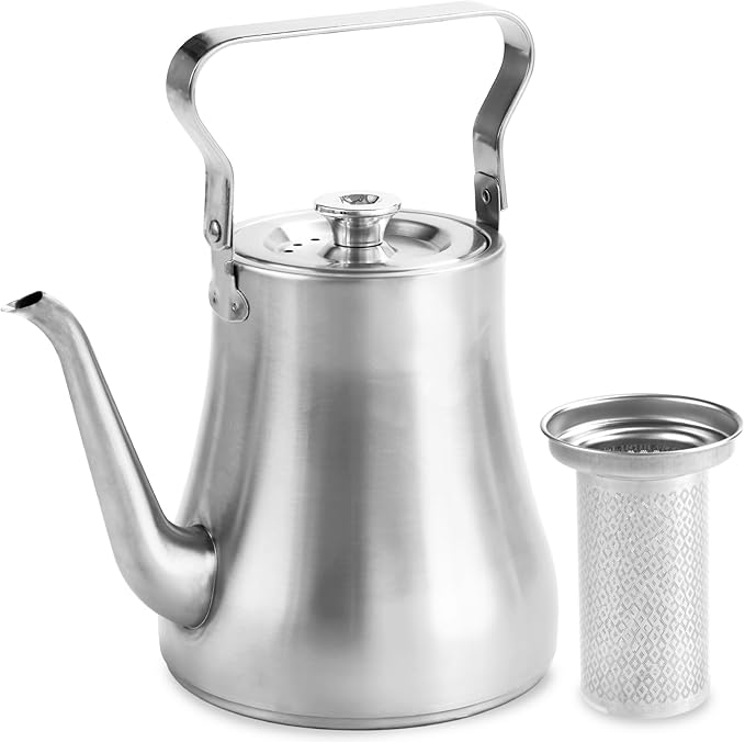 GURUDAR 68OZ/2000ML Stainless Steel Teapot with Removable Infuser, Stovetop & Dishwasher Safe Tea Maker Water Kettle for Loose Leaf & Tea Bags