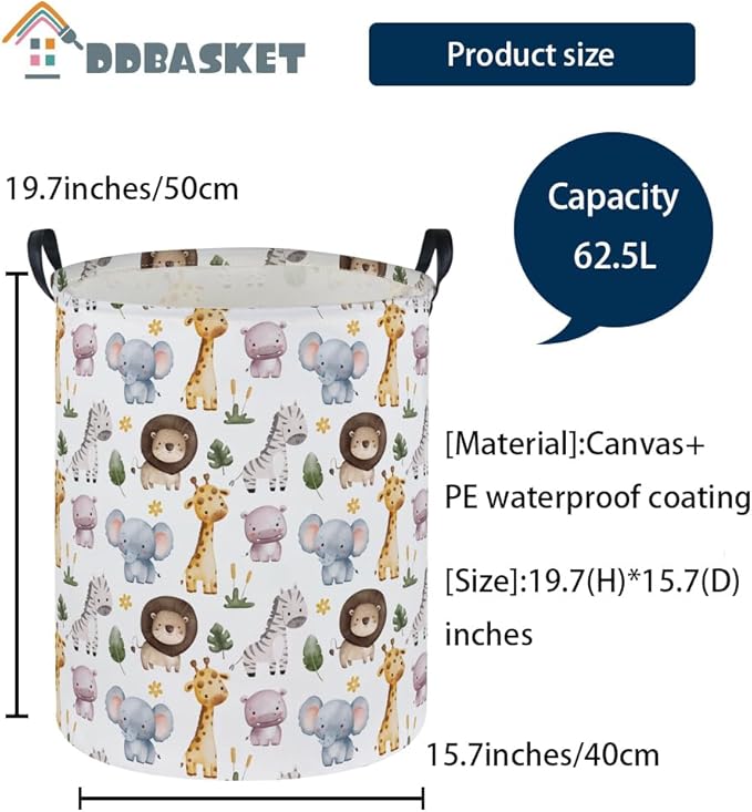Kids Laundry Basket Animal Hamper for Nursery Boy and Girl Cute Kids Toys Storage Bin Organizer Room Decor for Home(Zoo)