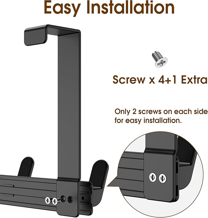 Over The Door Hooks Hanger, Heavy Duty Rack for Winter Coat, Fits 1 3/8" Doors, L7U - Bathroom Accessories and Towel Organizer Holder, Matte Black