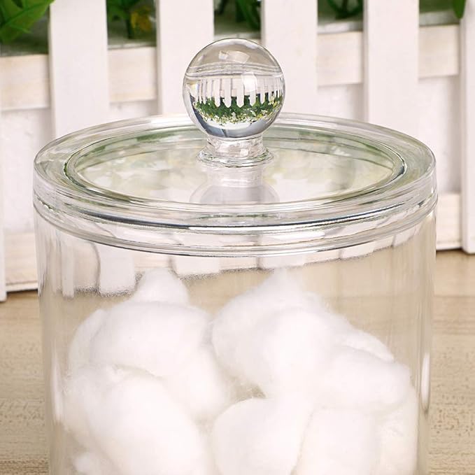 Hipiwe Cotton Ball and Swab Organizer with Lid Apothecary Acrylic Jar Makeup Qtip Organizer Bathroom Storage Canister Jar for Cotton Rounds Pads Q-tips Holder