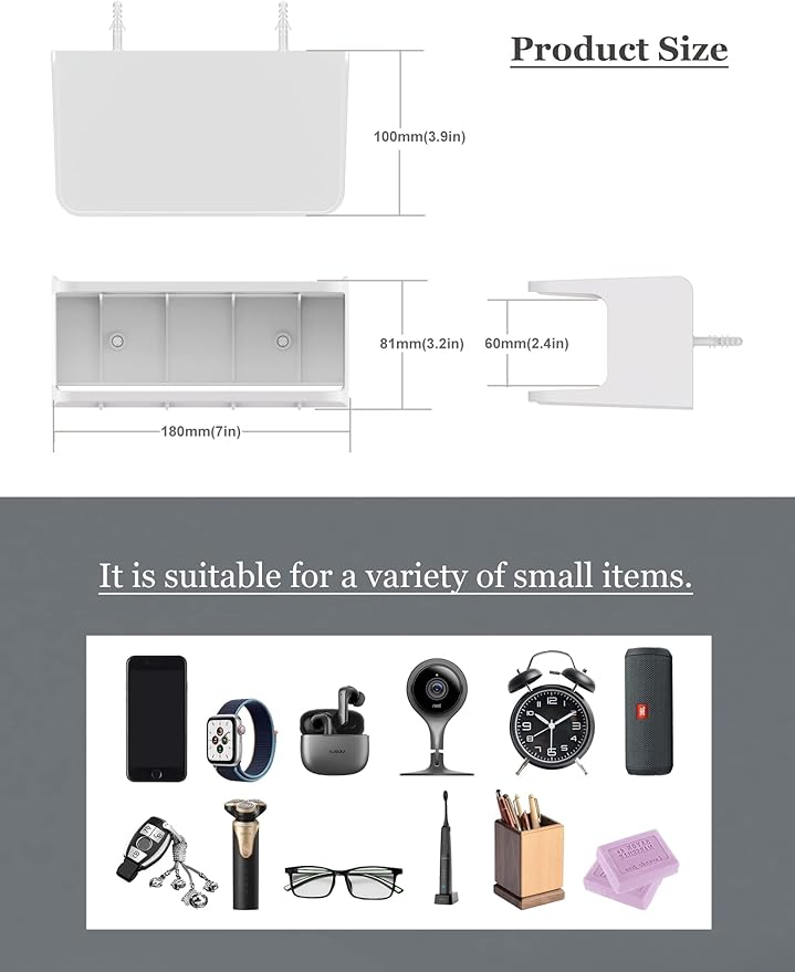 2-Shelf Bedside Shelf Organizer, Modern/Contemporary Style, Wall Mount, Double Tray Holder for Bedroom, Bathroom, Electronic Devices, Personal Items