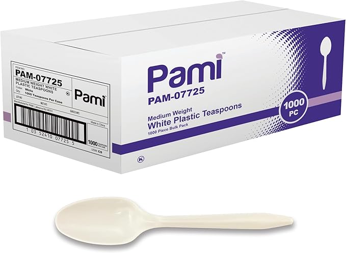 PAMI Medium Weight Disposable Plastic Soup Spoons,White,Bulk Pack,1000 Ct