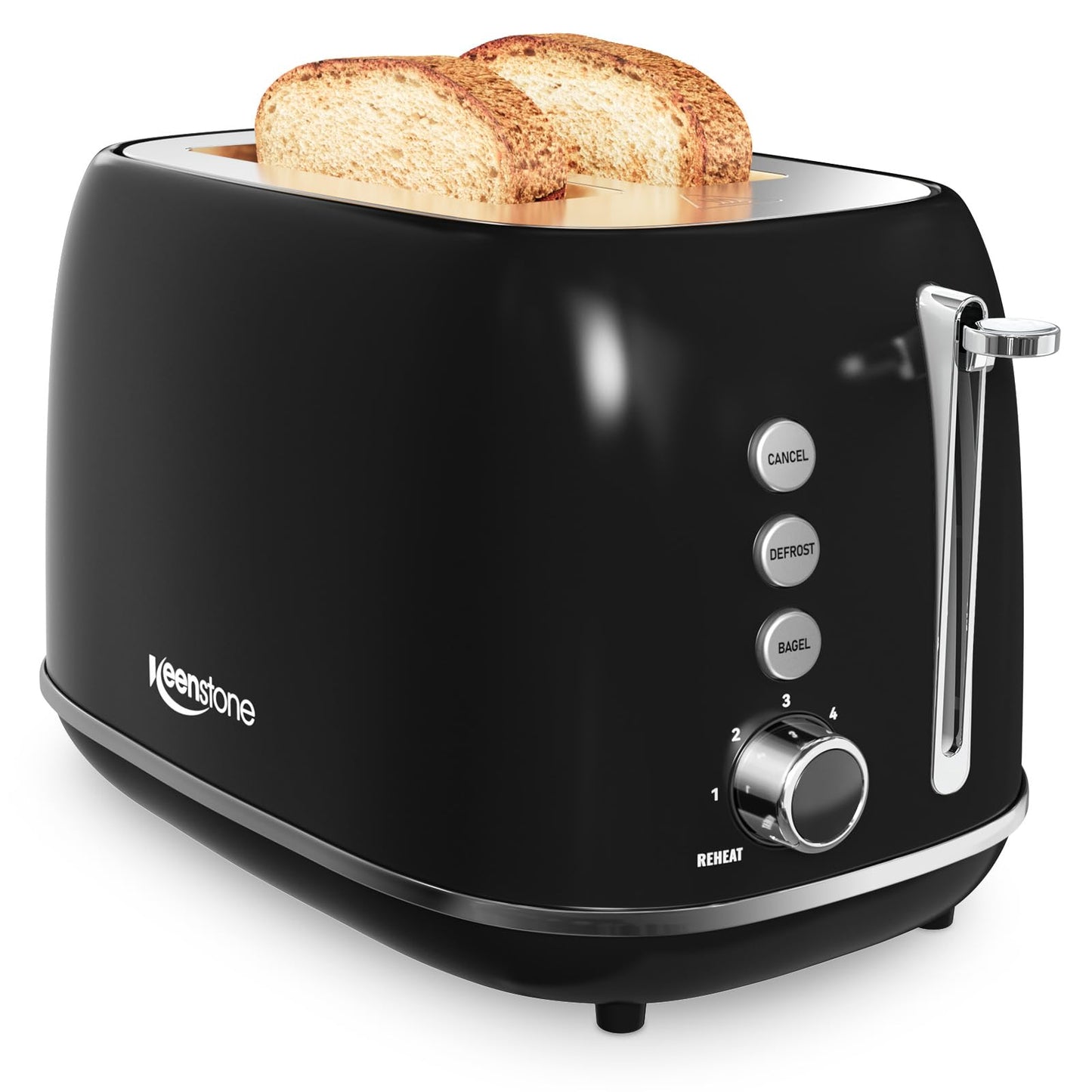 2 Slice Retro Stainless Steel Toaster with Bagel, Cancel, Defrost Function and 6 Bread Shade Settings Bread Toaster, Extra Wide Slot and Removable Crumb Tray (Black)