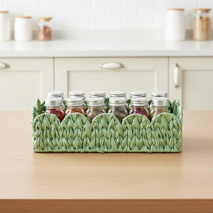 Green Toilet Tank Basket,Toilet Paper Storage Basket Bathroom Counter Organizer Wicker Baskets for Organizing,Holds Up to 3 Mega Rolls,Green Decor Bathroom