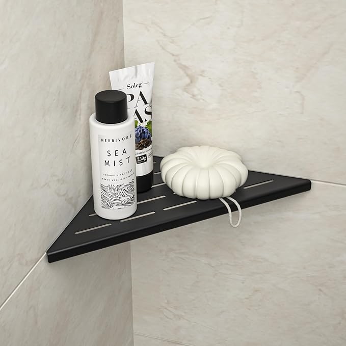 Corner Shower Shelf 10" Matte Black 304 Stainless Steel Slot Design Recessed Corner Shelf Bathroom Grout in Shelf for Tiled Wall
