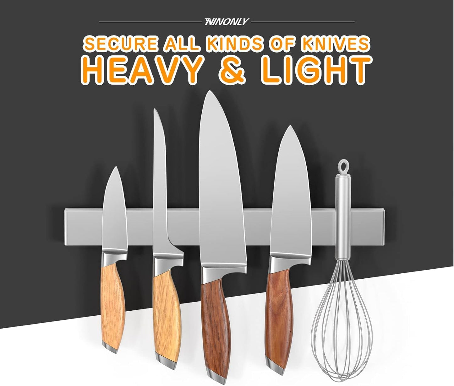 Ninonly 20 Inch Magnetic Knife Holder for Refrigerator, Stainless Steel Double Sided Magnet Knife Strip for Wall, No Drilling Magnetic Knife Rack with Powerful Magnetic Pull Force Fridge Applicable