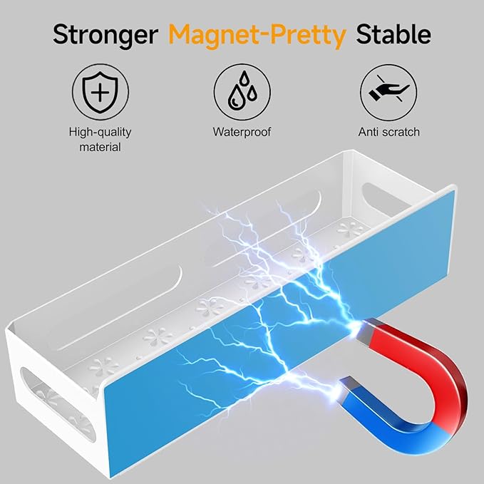 6 Pack Strong Magnetic Spice Rack for Refrigerator, Multipurpose Magnetic Shelf for Fridge with 4 Hooks for kitchen and Bathroom Organization, White
