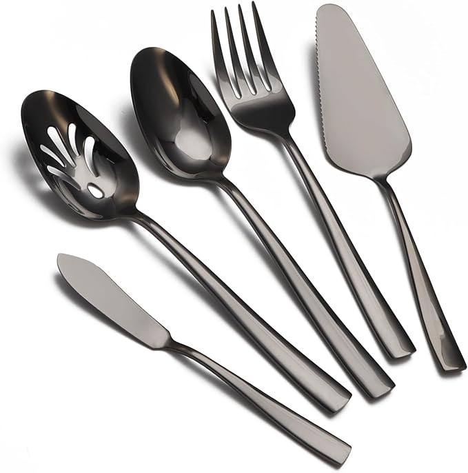 40-Piece Black Silverware Set, Heavy Duty Stainless Steel Flatware Cutlery Set Service for 8, Food-Grade Utensil Sets for Home Restaurant, Dishwasher Safe