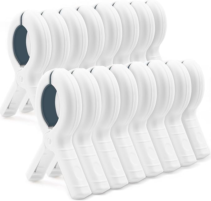16 Pcs Beach Towel Clips for Beach Chairs, Towel Holder for Beach Chair Pool Chair on Cruise, Jumbo Size Heavy Duty Clothes Pins, Beach Chair Clips to Keep Your Towel from Blowing Away (White)