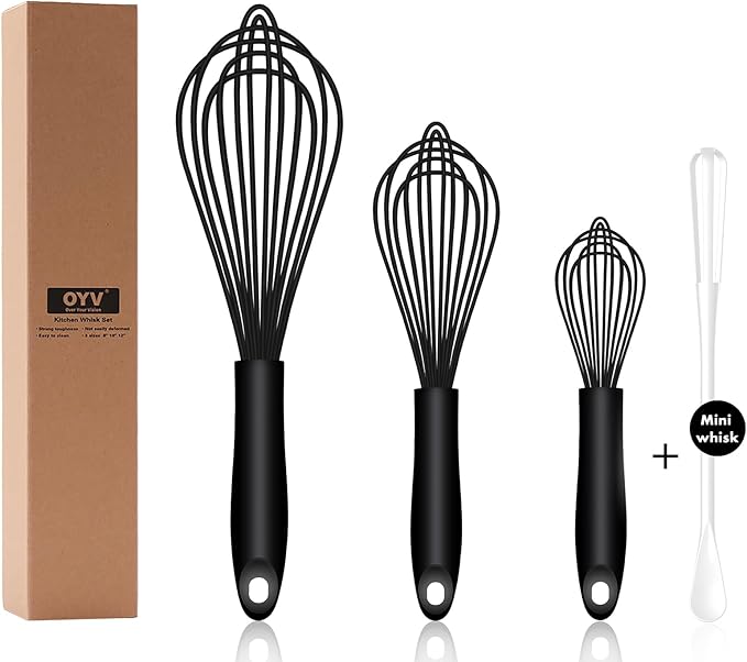 OYV Purple Silicone Whisk Set of 3, 8/10/12 Inch, Dishwasher Safe