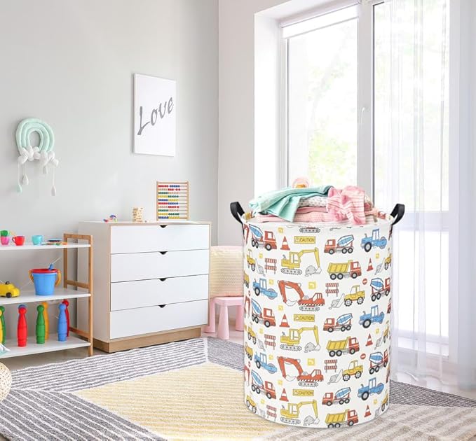 HIYAGON Kids Laundry Basket Baby Hamper for Nursery Boy Kids Hamper Cute Kids Toys Storage Bin Organizer Engineering Vehicle Room Decor for Home(Engineering Vehicle)