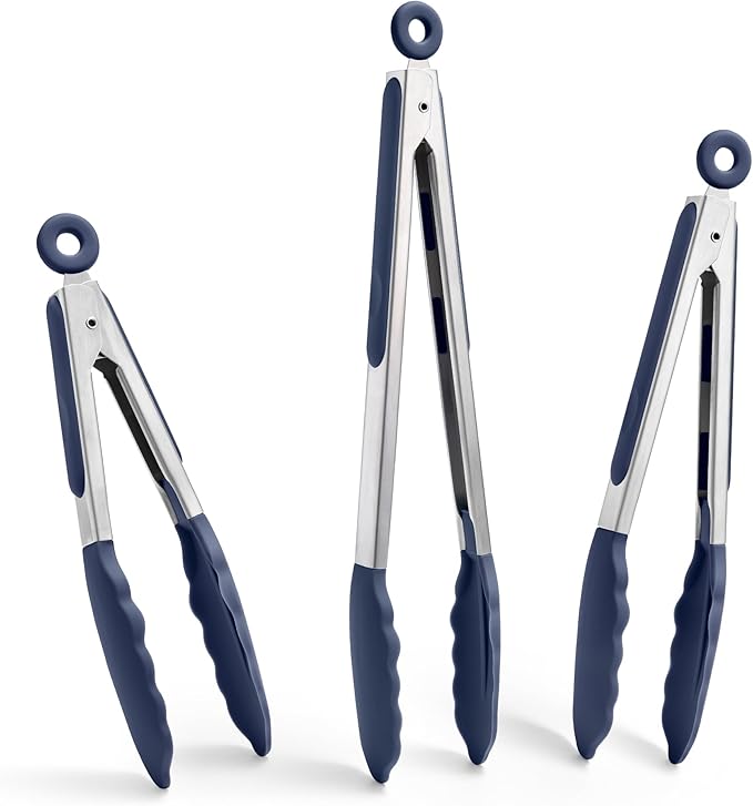 Doosu Kitchen Tongs with Silicone Tips for Cooking Serving (16in, Aqua Sky)