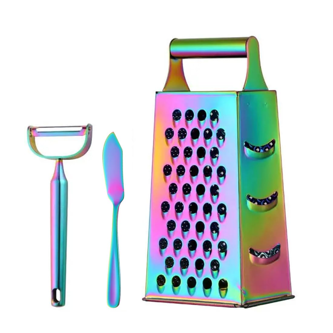 TEAHAHA 4 Sides Box Grater For Kitchen,Stainless Steel Cheese Grater With Handle,Multi-Function Vegetable Slicer Food Shredder For Chees,Ginger,Vegetables,Dishwasher Safe, Gold
