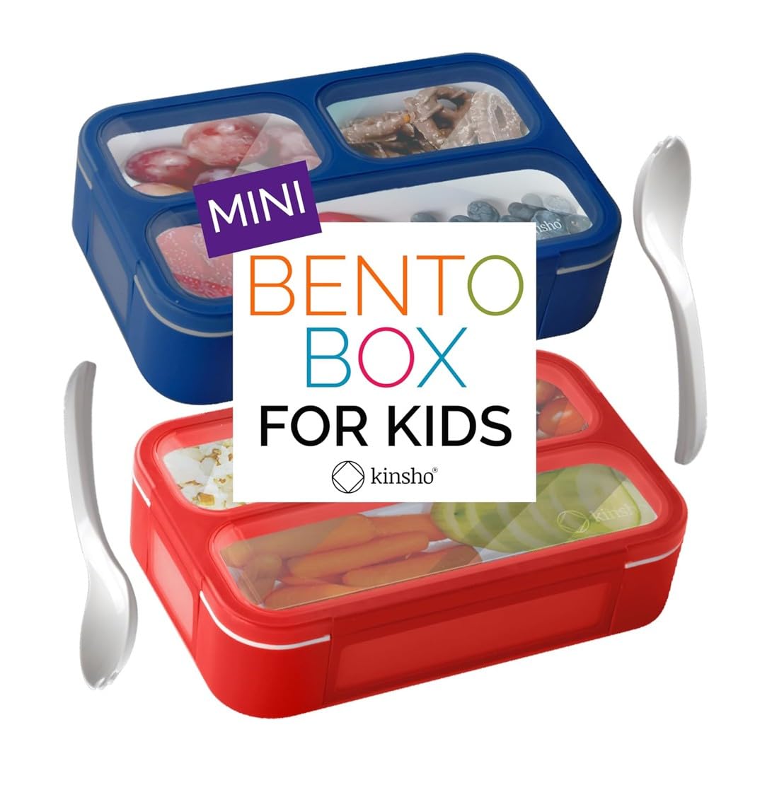 kinsho Small Snack Box Containers for Kids Toddlers, Set of 2 (Navy+Blue)