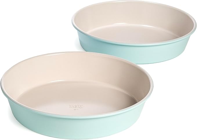 Tasty Clean Ceramic Loaf Pan Set, 2-Pack of 9-Inch x 5-Inch Cake Pans, Durable Aluminized Steel for Professional Results, Clean Ceramic Nonstick Coating, Oven Safe to 425°F, Dishwasher Safe, Aqua