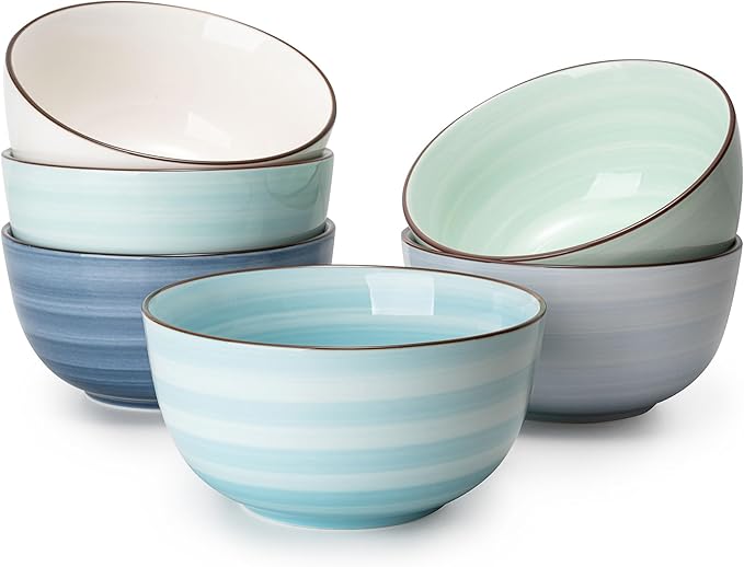 Sweese 20 Oz Porcelain Cereal Bowls - Multicolor Set of 6, Dishwasher Safe, for Soup, Salad, Rice, Kitchen Decor
