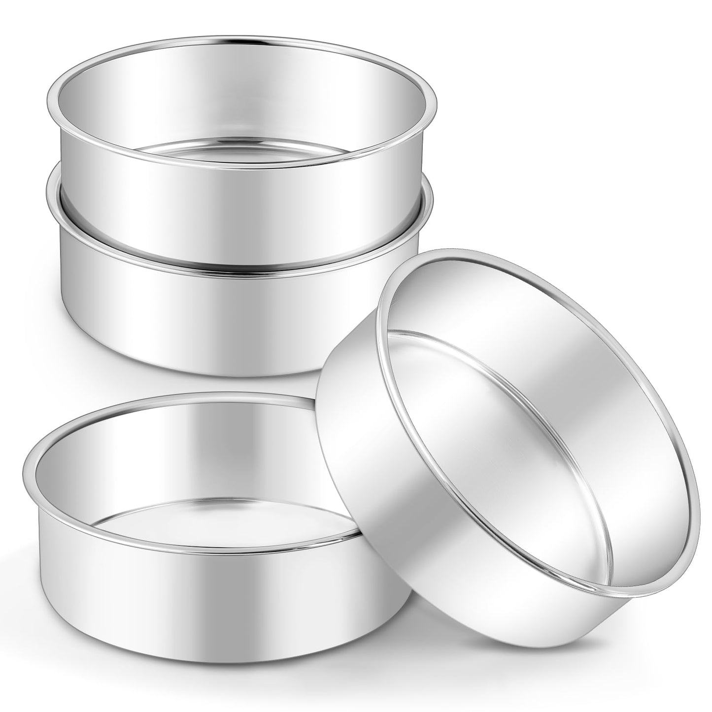 LIANYU 6 inch Cake Pans for Baking, Round Cake Pan Set of 4, Nonstick Stainless Steel Baking Tin Bakeware for Birthday Wedding Party, Non Toxic Coating, 3 Inch Deep