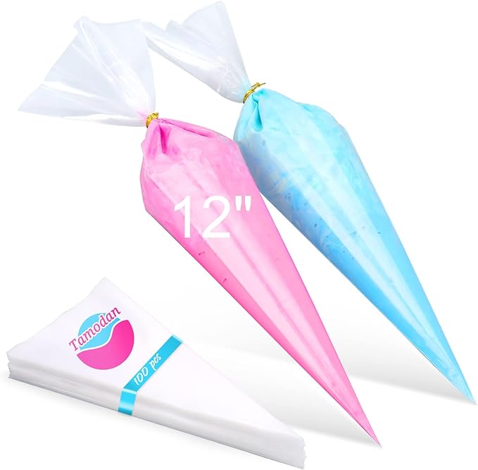 Tamodan Piping Bags 100PCS & 16 Inches Tipless Piping Bags, Extra Thick Pastry Bags Disposable, Non-Slip Icing Piping Bags Disposable Design, Cake Decoration.