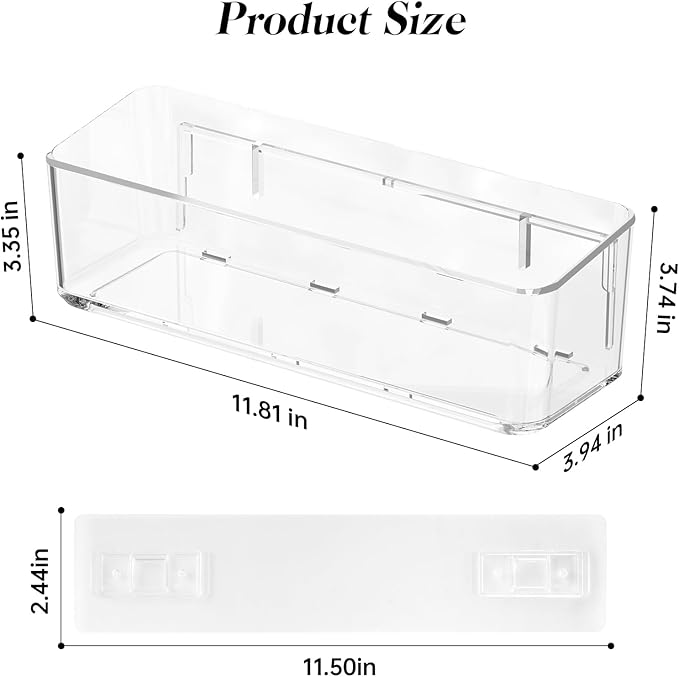 2 Pcs Clear Shower Shelf, Large Bathroom Wall Mounted Shower Caddy, No Drill Self Adhesive Bathroom Organizer with Self Adhesive Tape