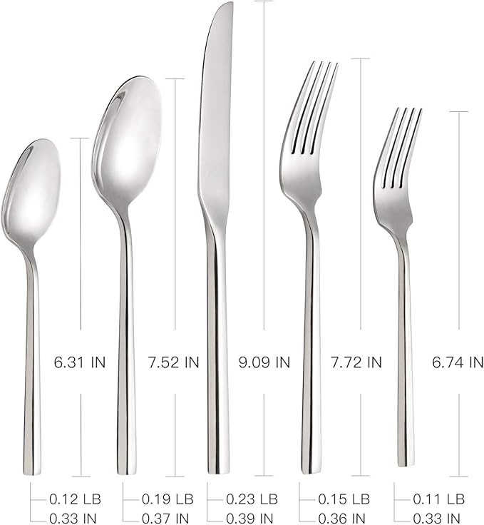 Kelenfer Hand Forged Stainless Steel Flatware Set Silverware Set Cutlery Set Hexagon Handle 5 Pieces Service for 1