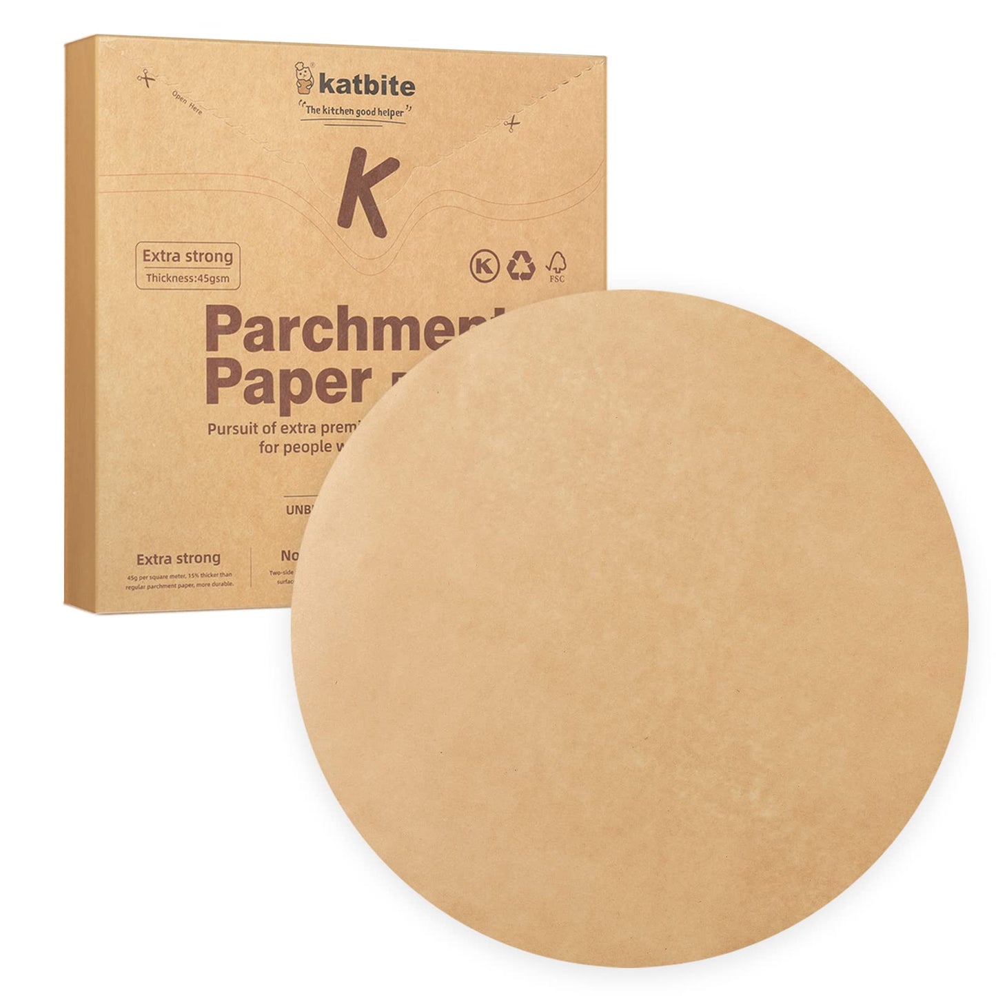 Katbite Unbleached Parchment Paper Rounds, Heavy Duty, White, 8 Inch 400Pcs