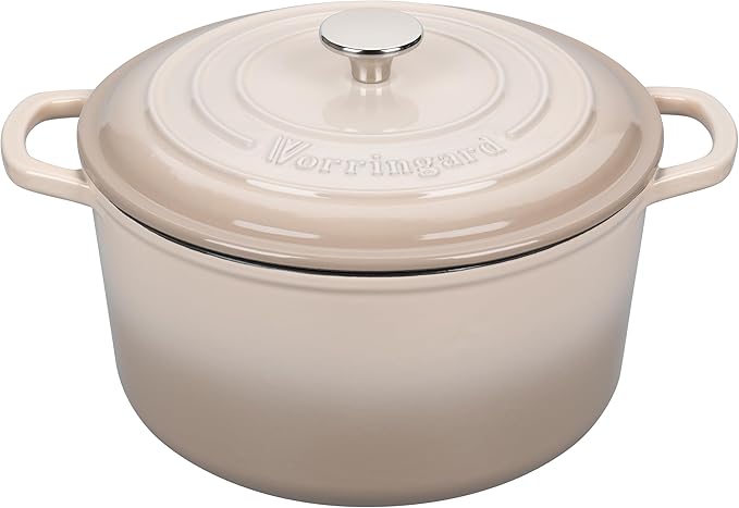 VORRINGARD Enameled Cast Iron Dutch Oven Pot with Lid, for Sourdough Bread Baking, Round Dutch Ovens, 4.5 Quart, Latte