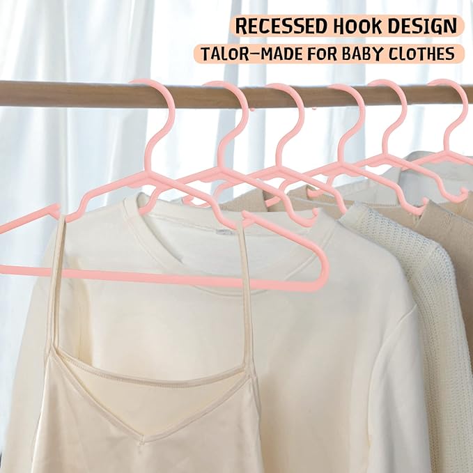 60 Pack Pink Kids Hangers 11.6 Inch - Baby Clothes Hangers for Toddler & Child, Durable Plastic Children's Hangers for Closet, Pants, Coats, Skirts (Non-Slip, Space-Saving)