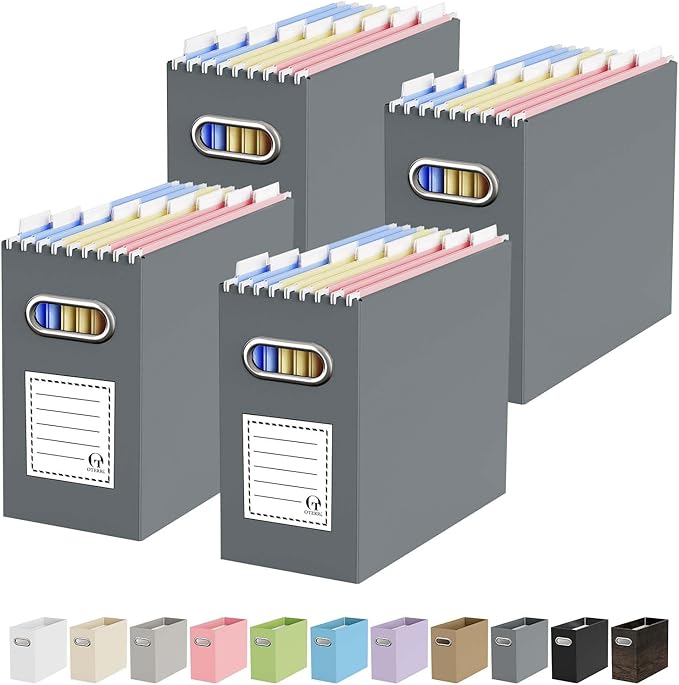 Oterri Cardboard File Organizer Box for Hanging File Folders Letter Size,File Box for Computer Desk,File Cabinet,Working Home,Office,Classroom(Dark Grey, Letter Size - 4 Packs)