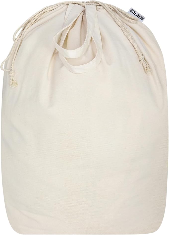 Canvas Laundry Bags with Handles & Square Base18"Lx18"Wx27.6"H, Extra Large Heavy Duty Laundry Basket Hamper Liner, Washable Drawstring Dirty Clothes Bag Canvas Storage Sack (Beige XL,1 Pack)