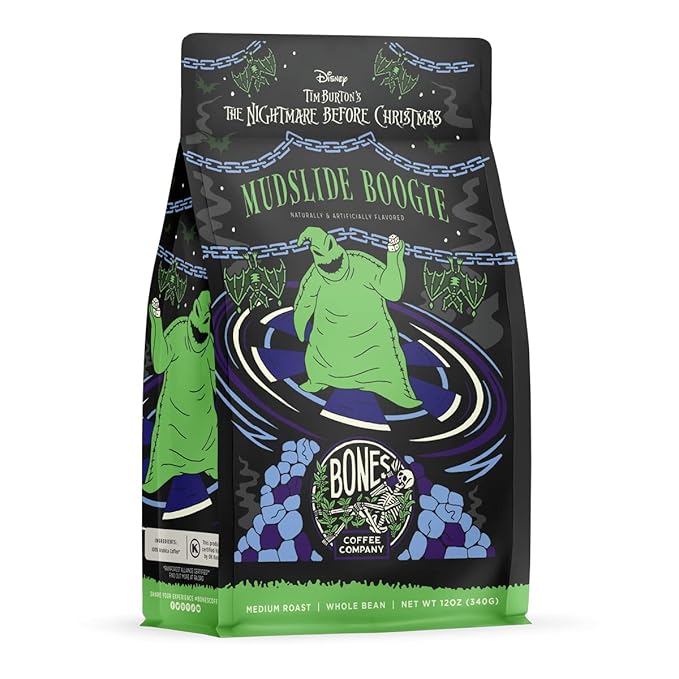 Bones Coffee Company The Nightmare Before Christmas Pumpkin King Flavored Coffee Beans, Whole Bean Coffee Medium Roast Low Acid, Pumpkin Pecan Praline Flavor (12 oz)