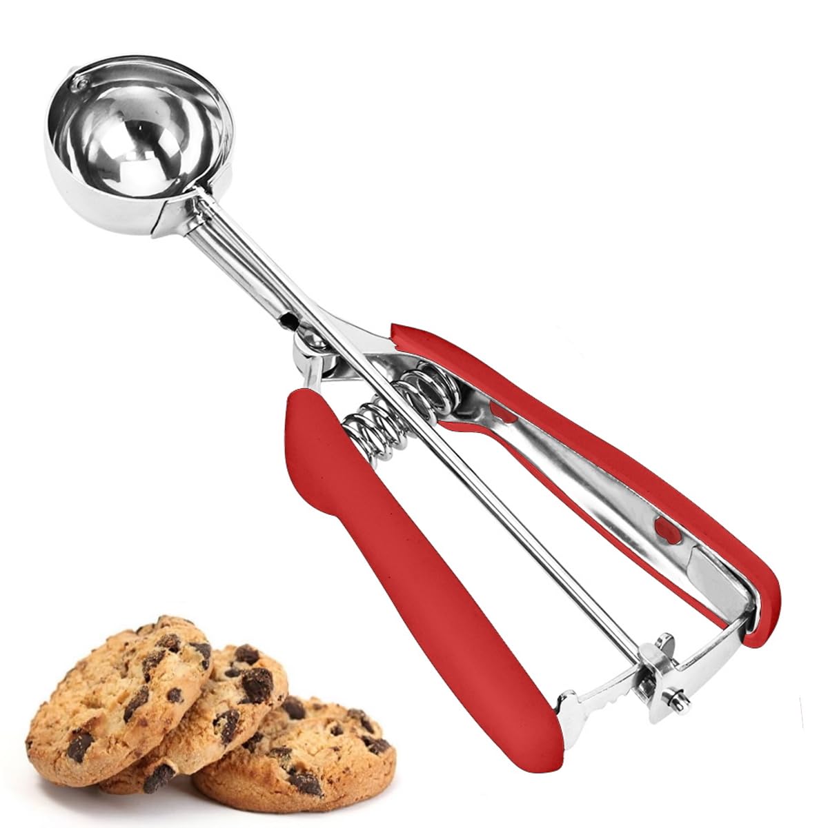 Cookie Scoop, Ice Cream Scoop, 1Tbsp/15 ml/0.5oz Cookie Scoops for Baking, 18/8 Stainless Steel Cookie Scooper for Baking, Cookie Dough Scoop with Non-slip Grip (Red)
