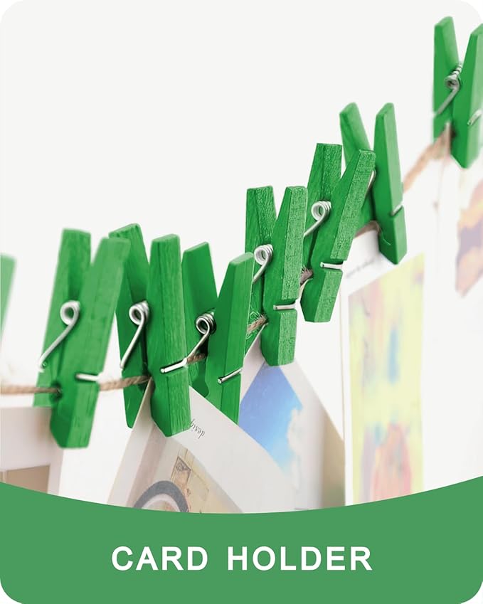 Mini Clothes Pins Wooden Colored Green Small Clothespins for Photo 1.4 Inch 50 PCS, Tiny Clips Close Pin for Baby Shower Classroom Crafts Project Decorations Hanging Pegs