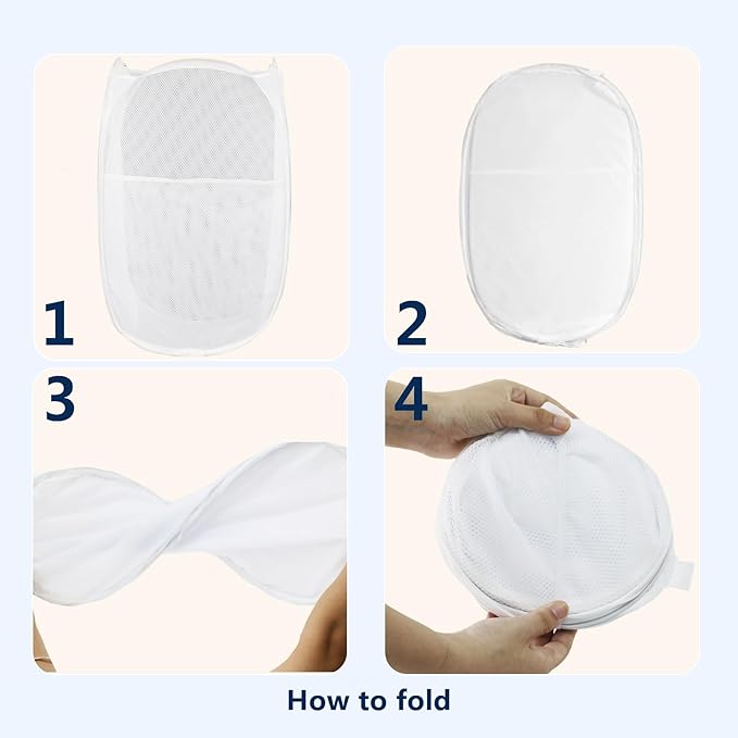 Pop Up Laundry Hamper, Mesh Laundry Basket Collapsible, Foldable Hamper for Travel and Storage (White)