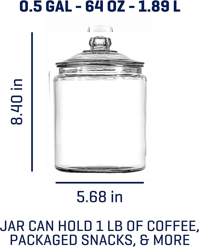 Anchor Hocking Heritage Hill 1/2 Gallon Glass Jar with Lid, Set of 2