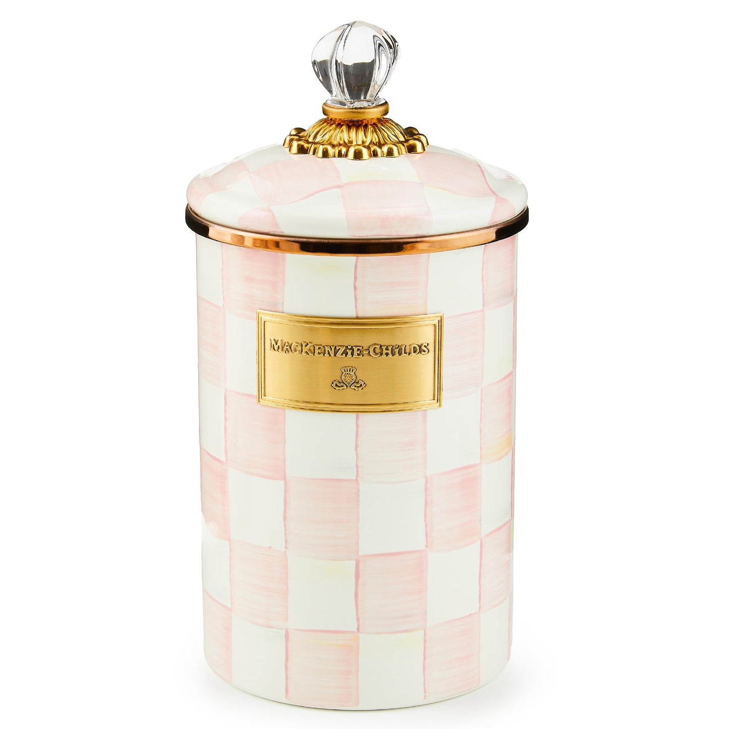 MACKENZIE-CHILDS Enamel Canister, Large, Blue-and-White Royal Check