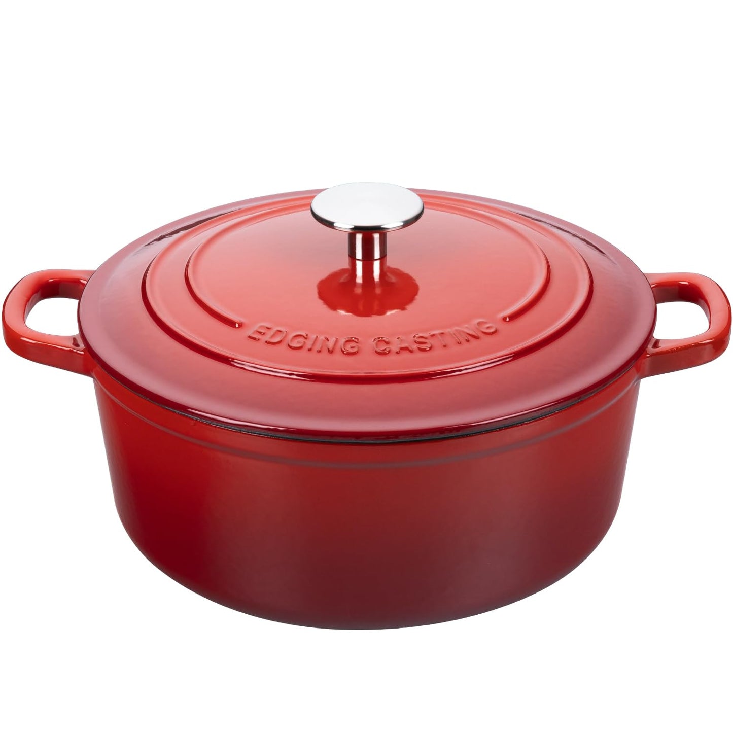 EDGING CASTING Enameled Cast Iron Dutch Oven, 5.5 Quart, Round Dutch Ovens Pot with Dual Handle for Bread Baking, Dutch Ovens with Lid, Bread Oven, Red