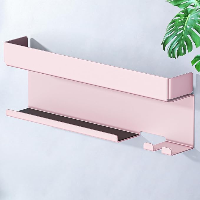 Storage Hair Dryer Holder for Curling Iron Accessories, Hair Tool Organizer Wall Mount, Curling Iron Holder, Bathroom Hair Straightener Holder Stand for Styler Attachments Organizer, Rose Gold