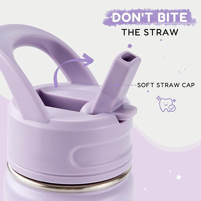 12oz Water Bottle for School, Bottles with Straws, Stainless Steel Vacuum Insulated Water Bottle, Leak-Proof, BPA-Free, Cherry + Lavender
