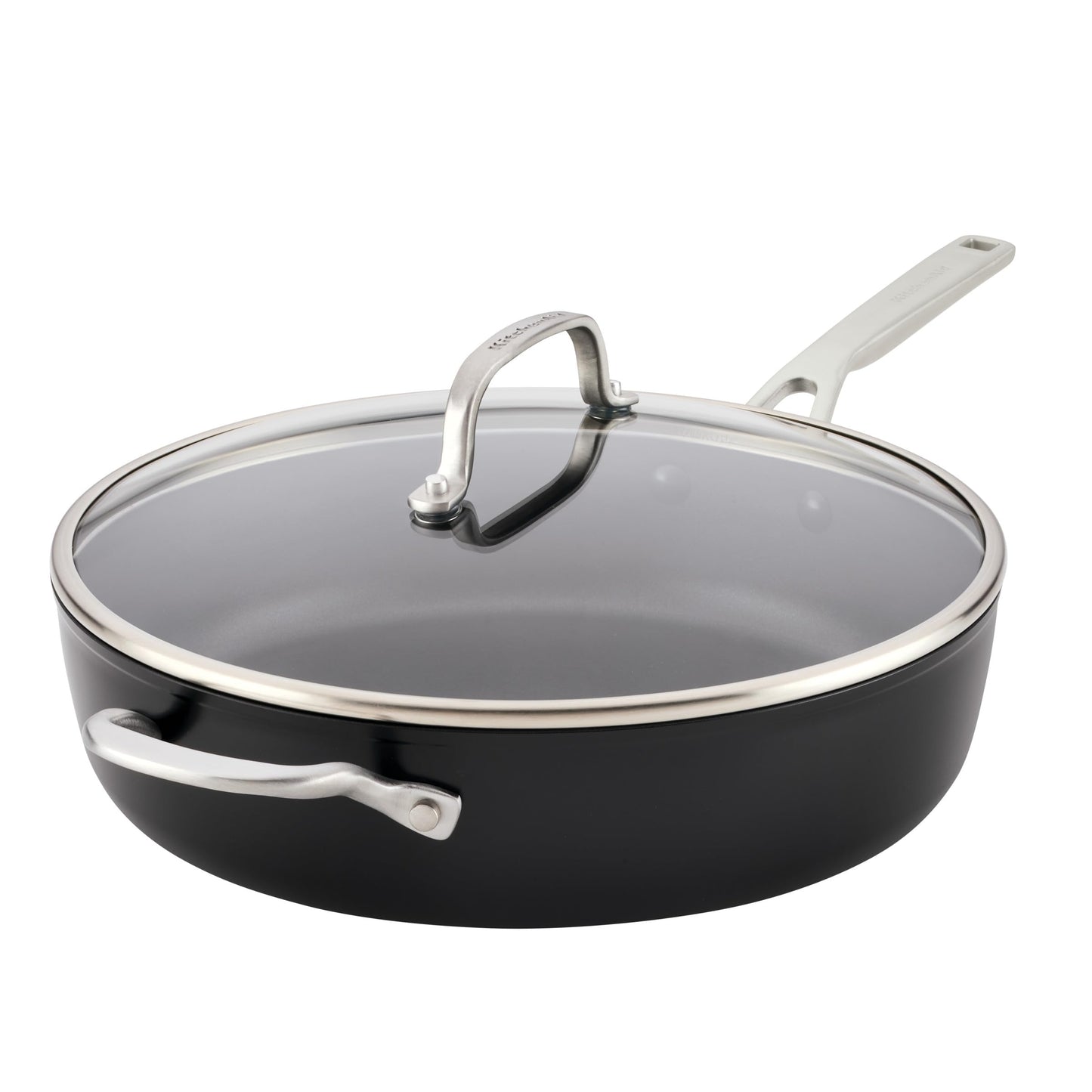 KitchenAid Hard Anodized Induction Nonstick Frying Pan Set With Lid, 3-Piece – 8 & 10 Inch Skillets, Durable, Even Heating, Dishwasher & Oven Safe, Easy-Clean, Matte Black