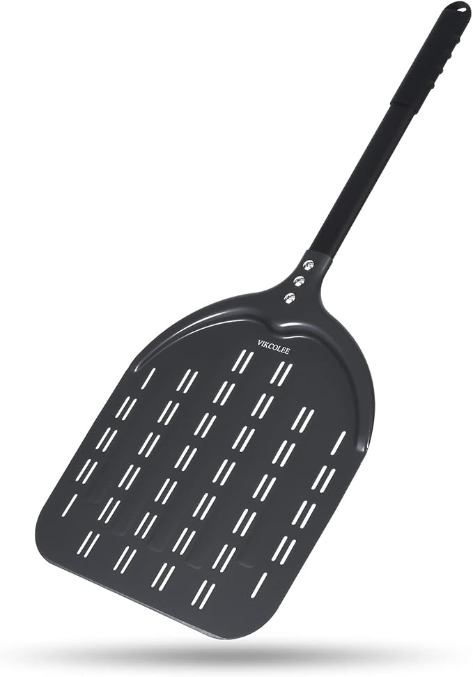 VIKCOLEE Turning Pizza Peel, 8 Inch with 25 Inch Handle Round Pizza Turning Peel, Professional Anodized Aluminum Turning Pizza Spatula, 33 Inch overall