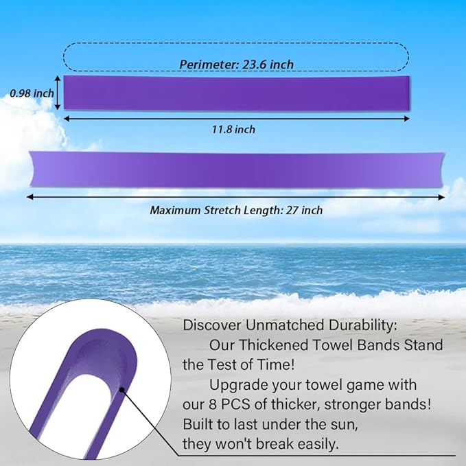 Towel Bands for Cruise & Beach Chairs - Cruise & Beach Pool Chairs Ship Essentials - Must Haves Alternative to Beach Towel Clips - Vacation Towel Bands Accessory Gifts - Thicken Towel Bands 8 PCS