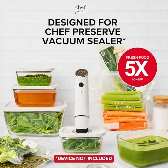 Chef Preserve Glass Vacuum Seal Containers for Meal Prep, Food Storage, Made For Compact Vacuum Sealer, 3pcs set [3x Large] Works With Handheld Vacuum Sealer Machine