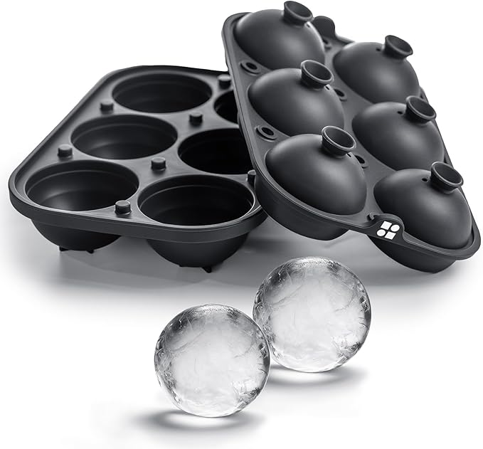 Ice Cube Molds, Large Silicone Sphere & Square Combo with Fill Funnel